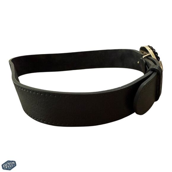 Gucci Unisex Black Calfskin Leather Gold Braided G Logo Buckle‎ Belt | 80•32 main image 13